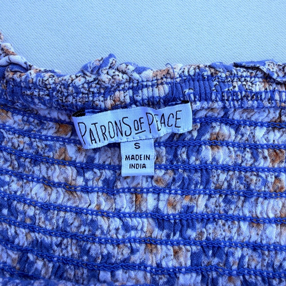 Blue Floral Milkmaid Smocked Peplum Top Cottagecore Fairycore - Picture 4 of 9